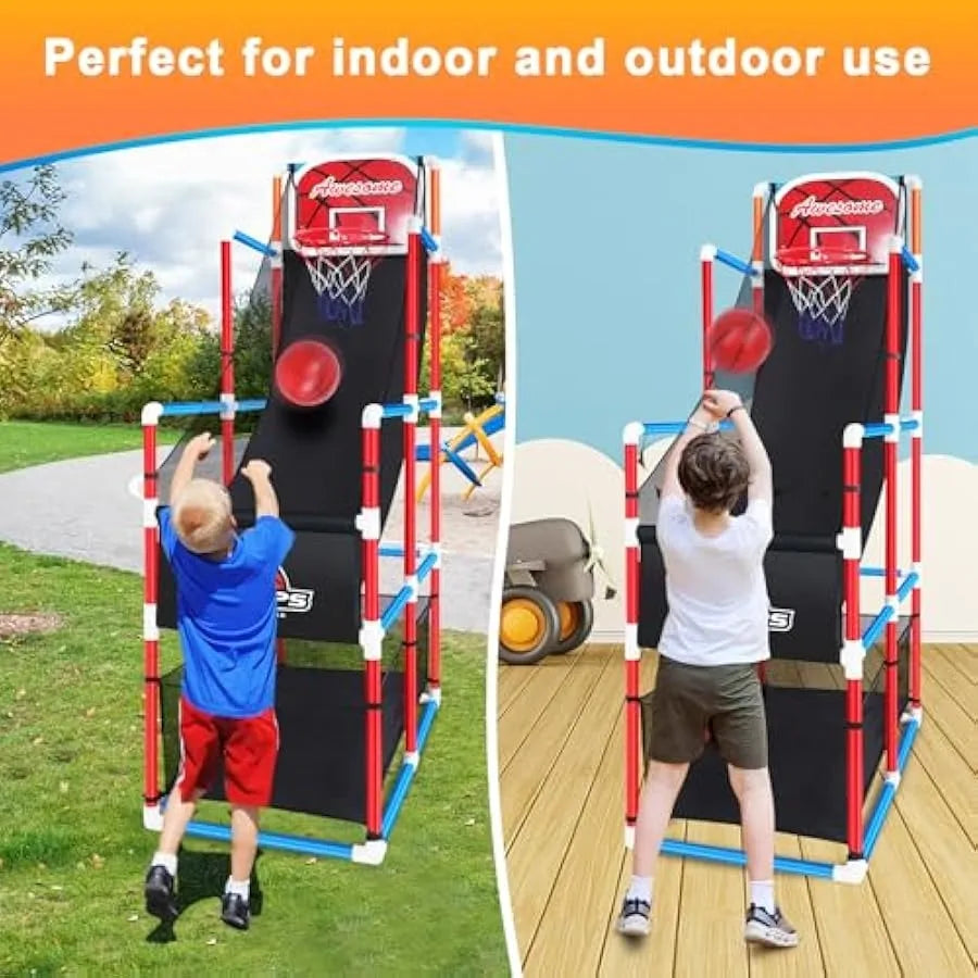 Adjustable Arcade Basketball Game Set with Storage 4 Balls for 3 to 12 Years Old Sport Toy for Indoor Outdoor