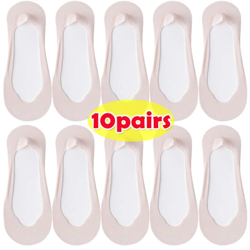 3/5/10Pairs Summer Thin Socks Women's Ankle Short No-Show Set Foot Cotton Female Invisible White Low Cut Non-Slip Boat Sock