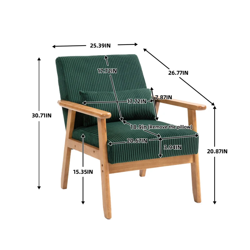 Leisure Chair with Solid Wood Armrest and Feet, Leisure chair, wood frame, velvet, l, solid rubber wood legs, for Living Room