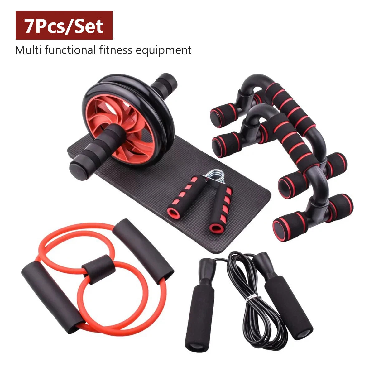 7-in-1Fitness Set Abdominal Fitness Wheel Indoor Sports Product Push up Support ab Wheel Comprehensive Training Fitness Equipmen