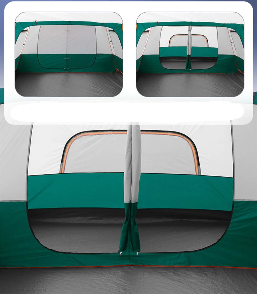 3-12 Person Outdoor Camping Team Tent Double Layers Oversize 2 Bedrooms Thickened Rainproof Company Family Camp Tour Equipment