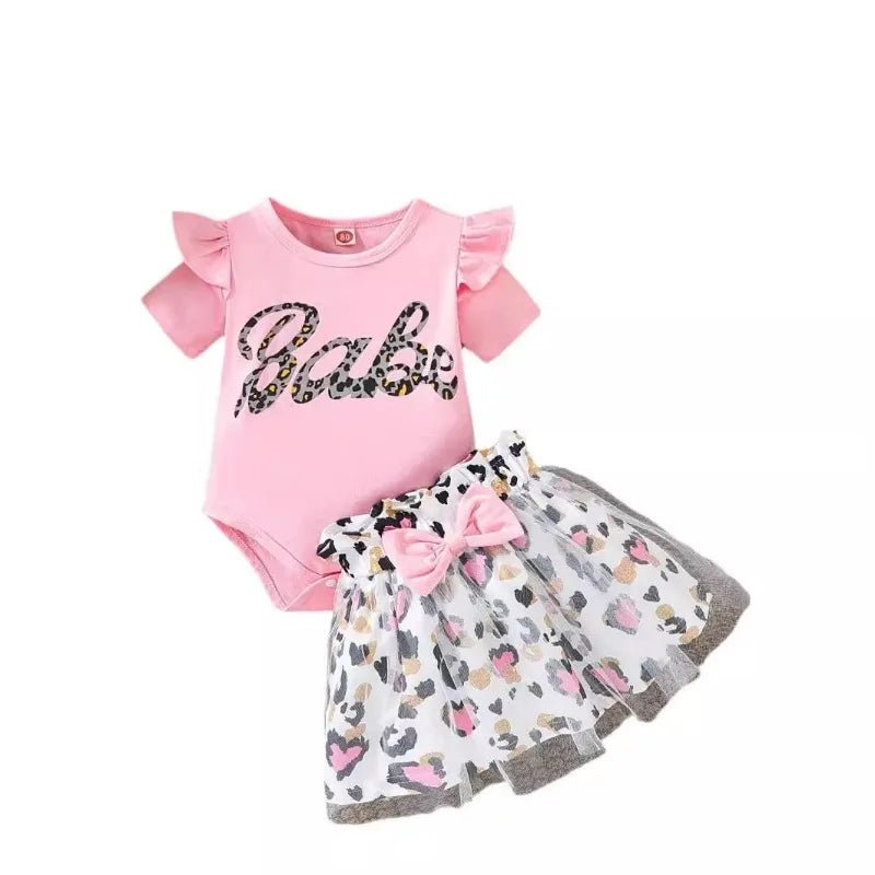 Newborn Baby Girl Clothes Ruffle Long Sleeve Babe Print Romper Princess Tutu Dress Bow Tulle Skirts Dress