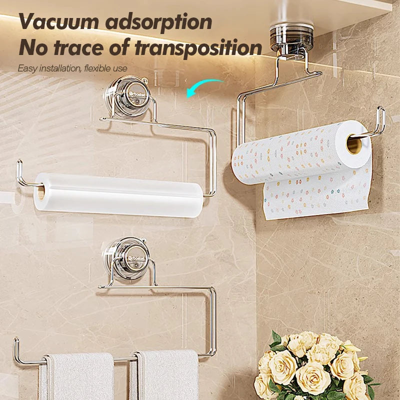 Bathroom Storage Rack With Strong Suction Cup No Punching Wall Mounted Bathroom Kitchen Tissue Holder For Multi Scene Storage