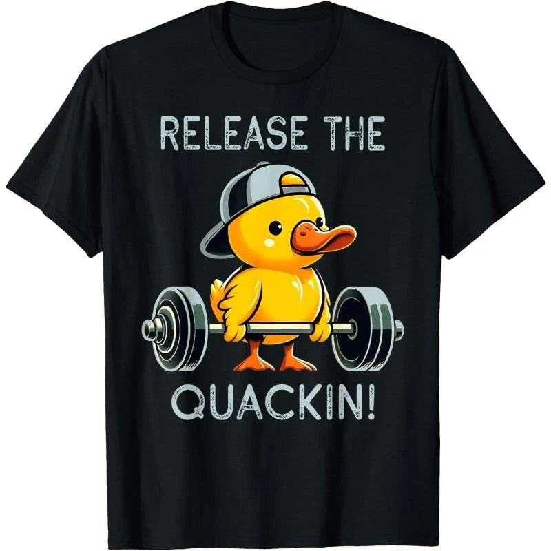 Fitness Duck Graphic Print Cotton T-shirt Unisex Men Women Summer Short Sleeve Fashion Brand Tee Luxury Casual Streetwear Tops