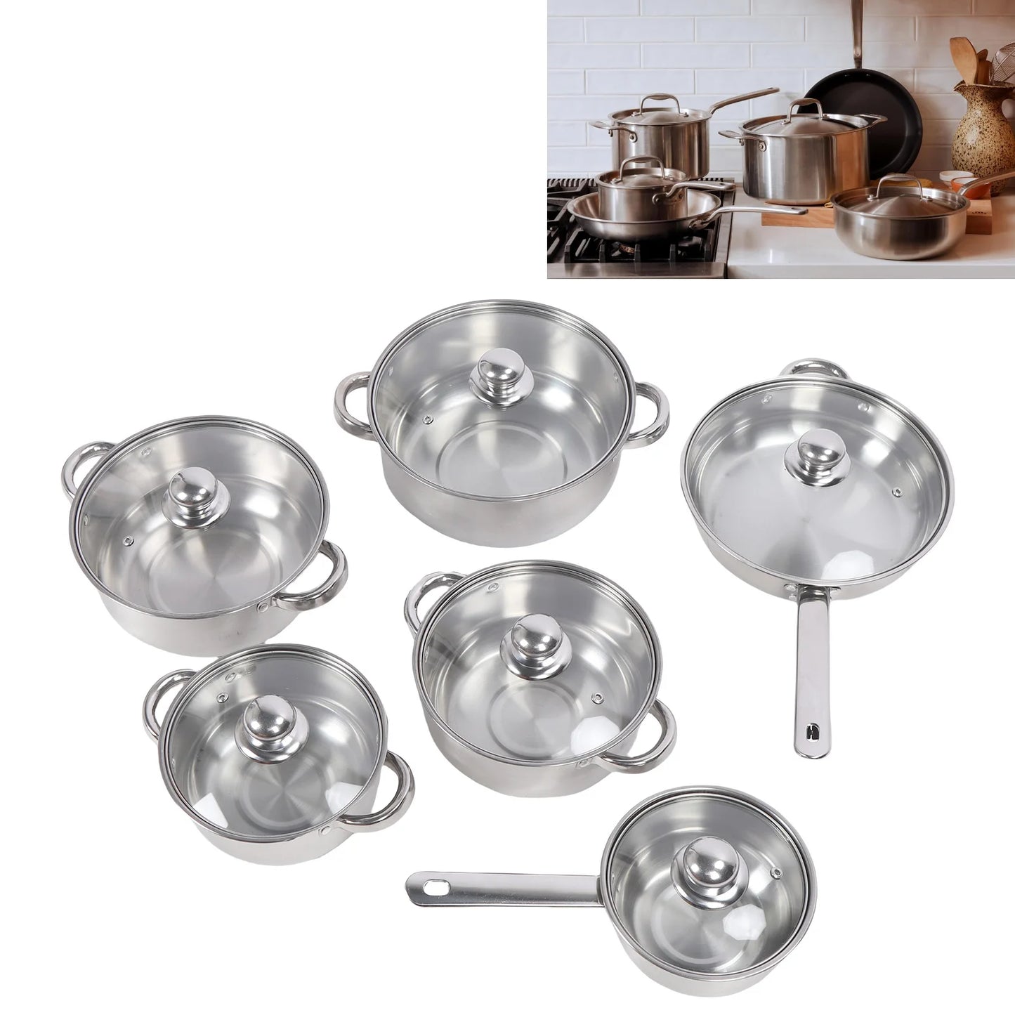 Stainless Steel Pots and Pans Set with Lids Versatile Kitchen Cookware Kits Efficient Heat Distribution Kitchen Supplies