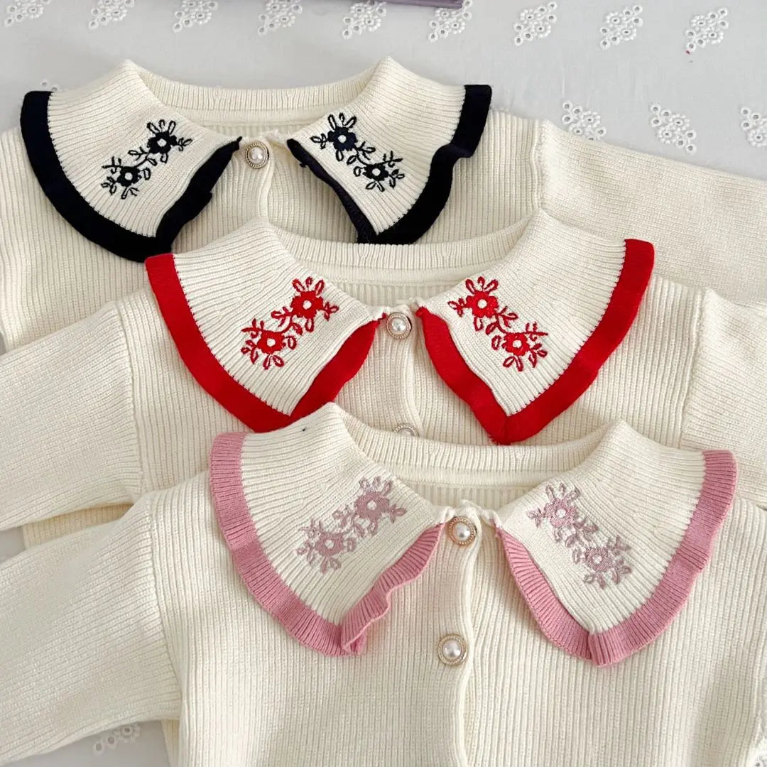 Baby Girl  Elegant Embroidery Collar Knitted Clothes Set Cardigan+Skirt Infant Toddler Child Clothing Suit Baby Clothes 1-7Y