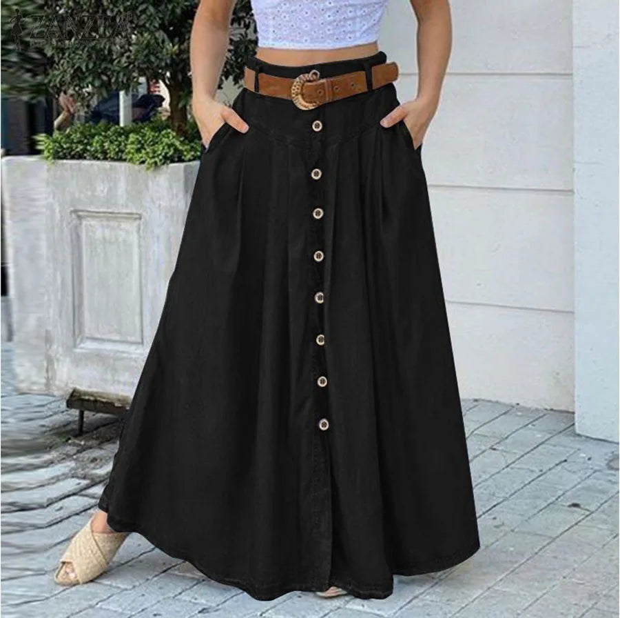 Women's Clothing 2025 woman Skirts Summer New Style Leisure A-line Cotton Hemp Medium length Elastic Waist Swing Half body Skirt