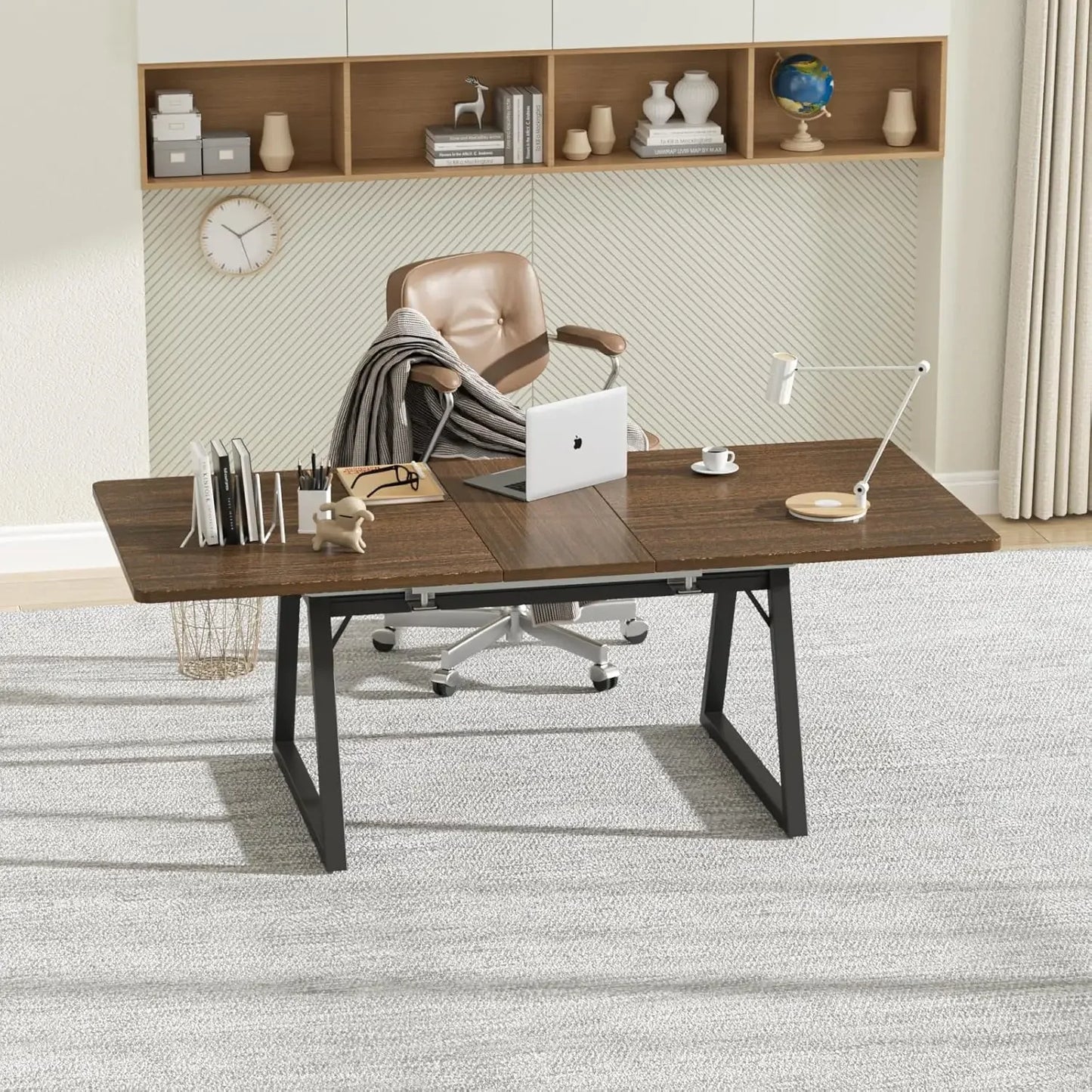 Vabches Extendable Dining Table for 4-6, 67" Wood Rectangle Kitchen Table Modern Large Dining Room Table Space Saving Furniture