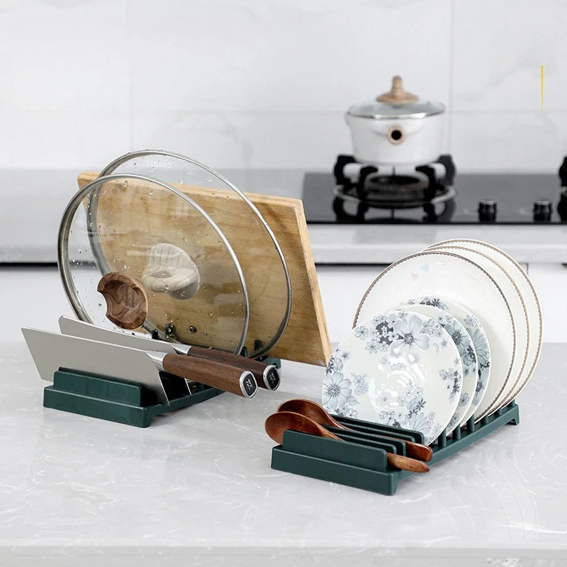 Kitchen Organizer Pot Lid Rack Plastic Spoon Holder Pot Lid Shelf Cooking Dish Rack Pan Cover Stand Kitchen Accessories