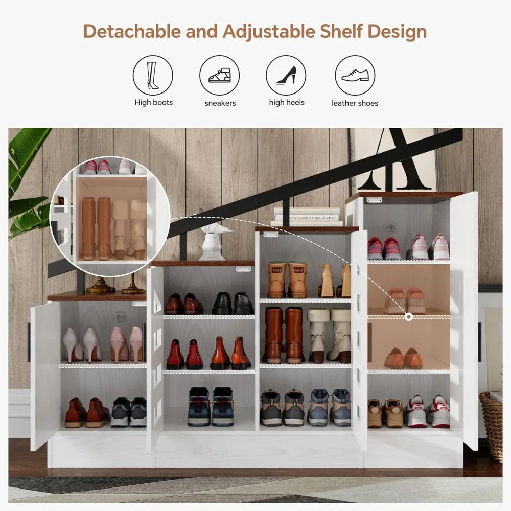 Farmhouse Hidden Shoe Cabinet with Doors – Wooden Shoe Storage Cabinet for Entryway, Enclosed Shoe Organizer with Ventilation,