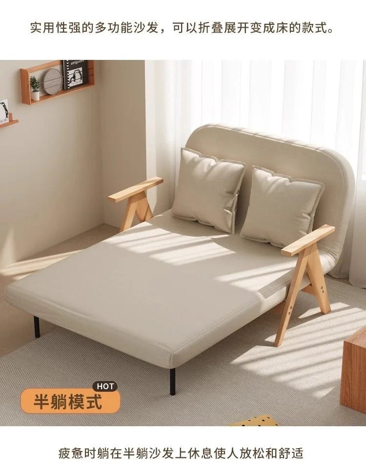 Multifunctional Solid Wood Folding Sofa Bed - Living Room Single Double Foldable Sofa 85/105/125 Cm Various Sizes Available