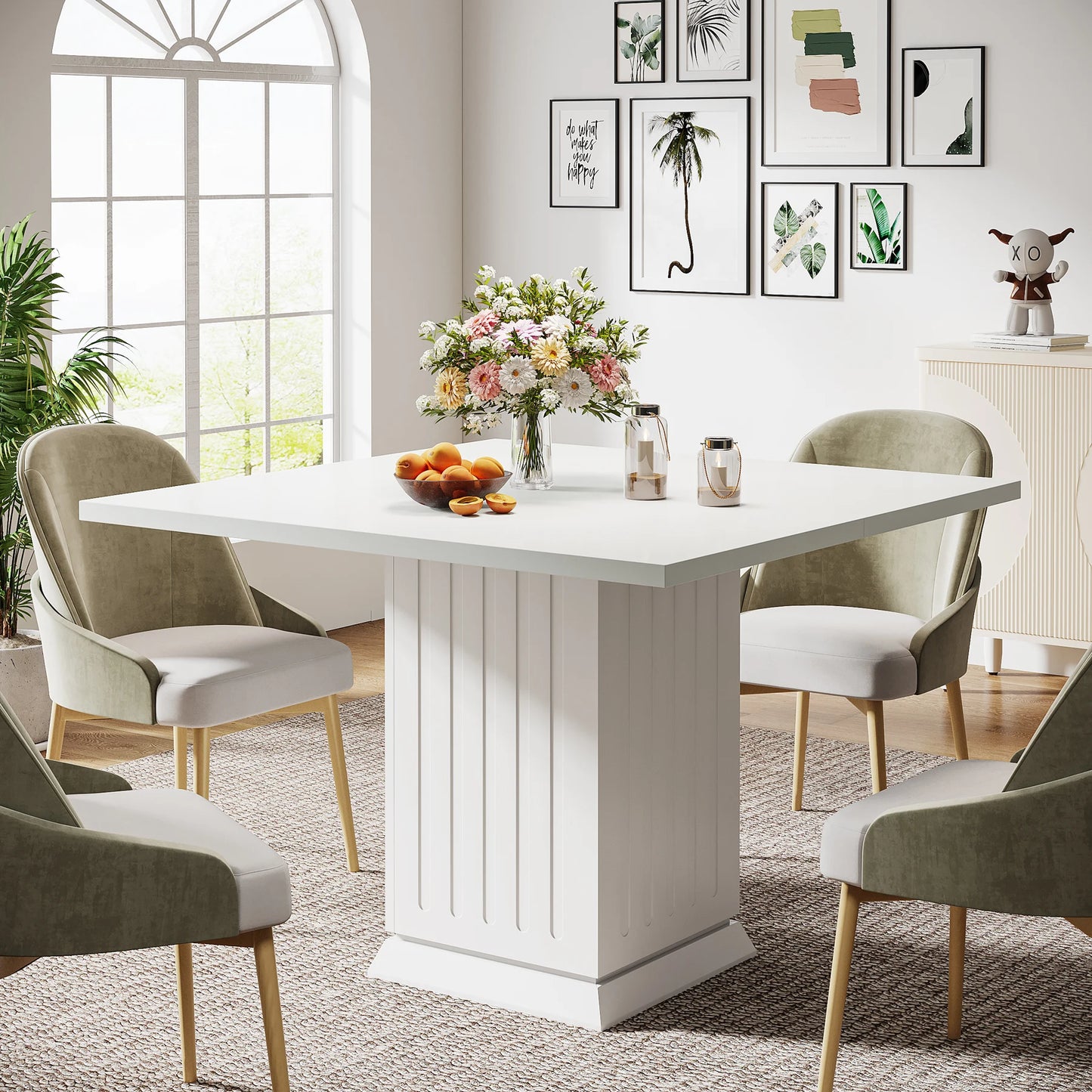 Tribesigns Square Dining Table with 2 Placemats, Modern Engineered Wood Small Dinner Kitchen Table for 4 People