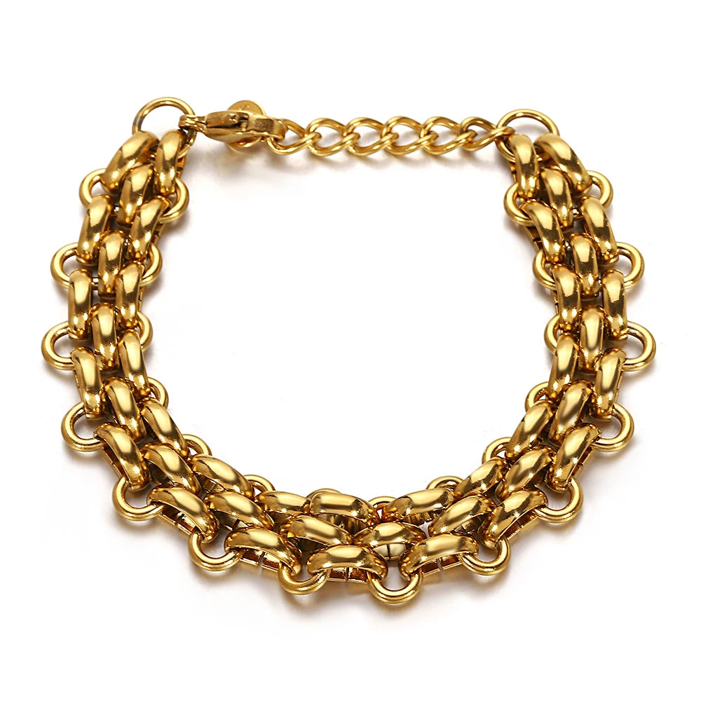 Multiple Punk Chunky Gold Plated Thick Chain Stainless Steel Bracelet for Women Twist Irregular Geometric Cuban Chain Bracelets