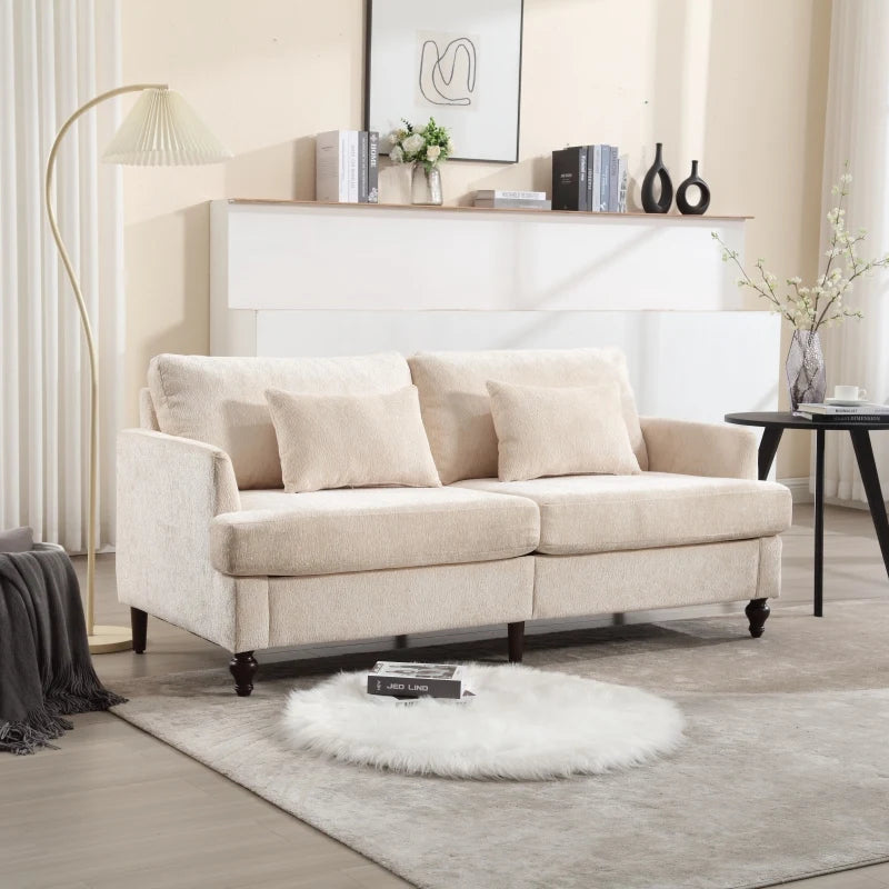 Mid Century Modern Chenille 2-Seat Loveseat Sofa Brown Wood Feet Upholstered Couch for Living Room Bedroom Reading Couch