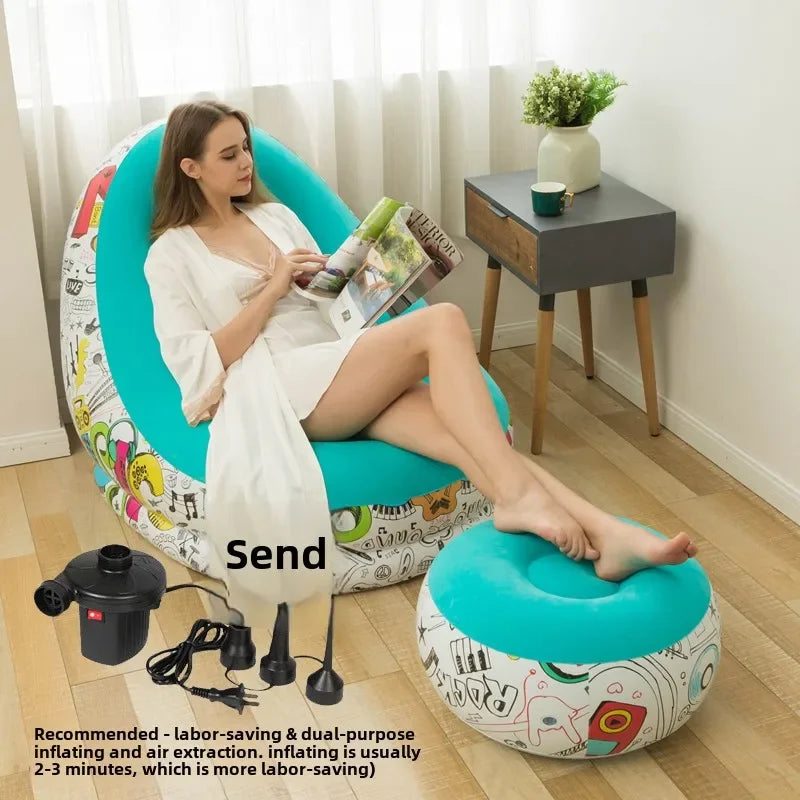 Thickened Lazy Inflatable Sofa, Foldable Outdoor Sofa, Combination with Pedals, Lazy Sofa with Electric Pump