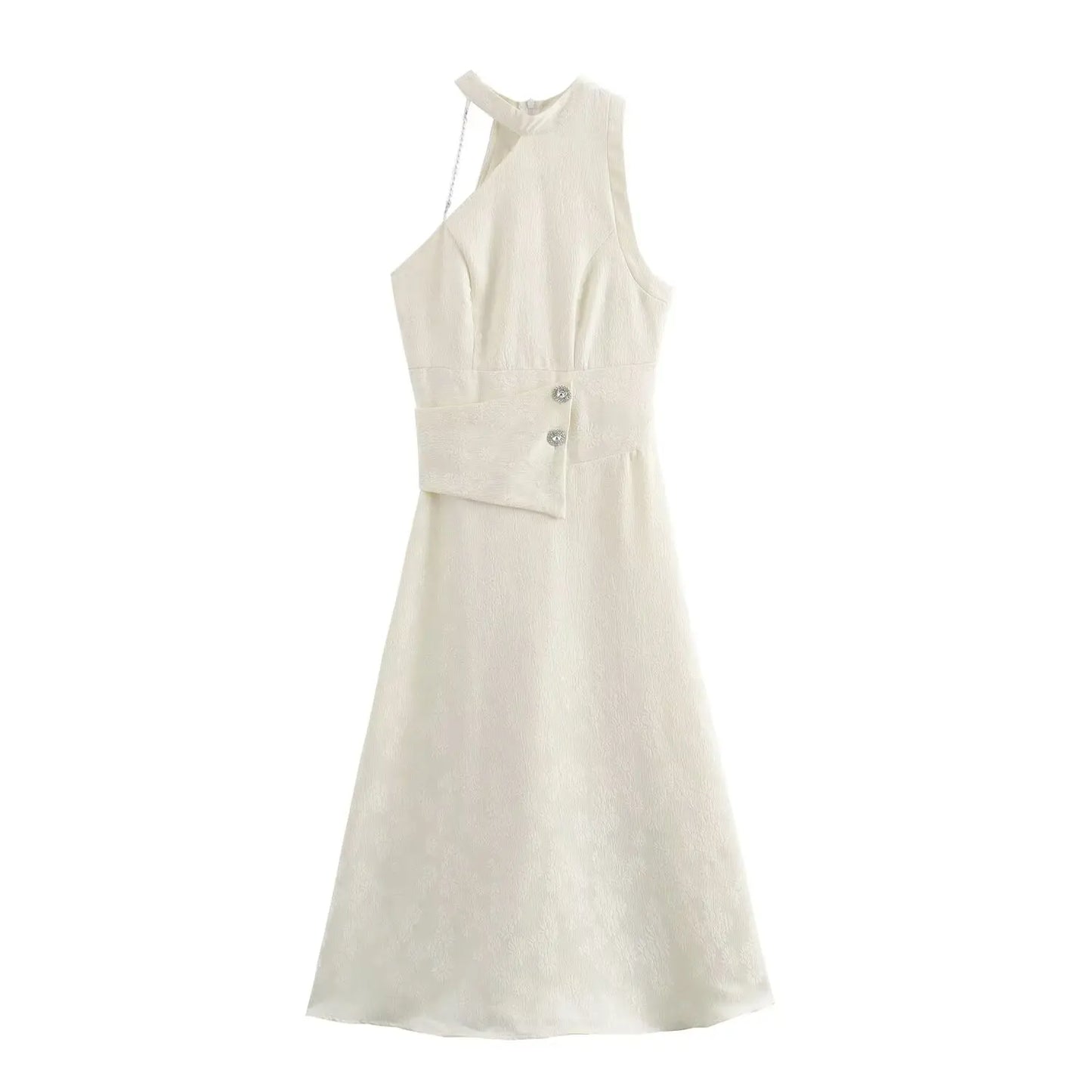Women's clothing 2024 new fashion French simple elegant new Chinese irregular beaded halter neck dress