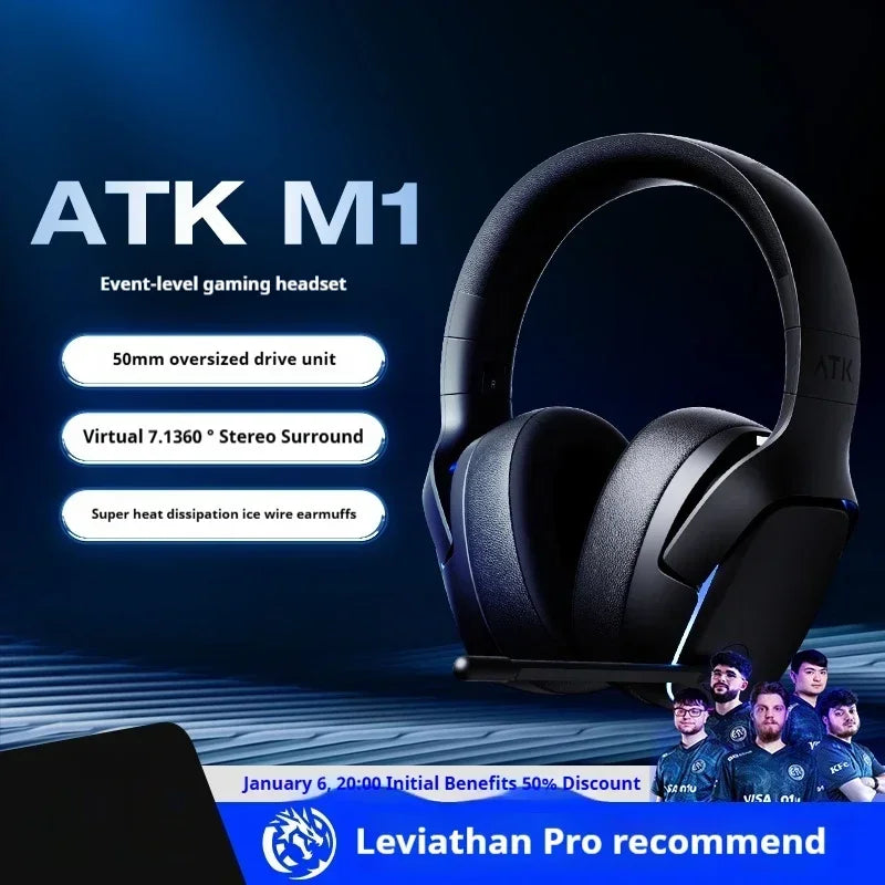 Atk M1 Headphone Mercury I Noise Reduction Wireless Bluetooth Csgo Gaming Headset 1200mah Head-Mounted Gamer Earphones Custom
