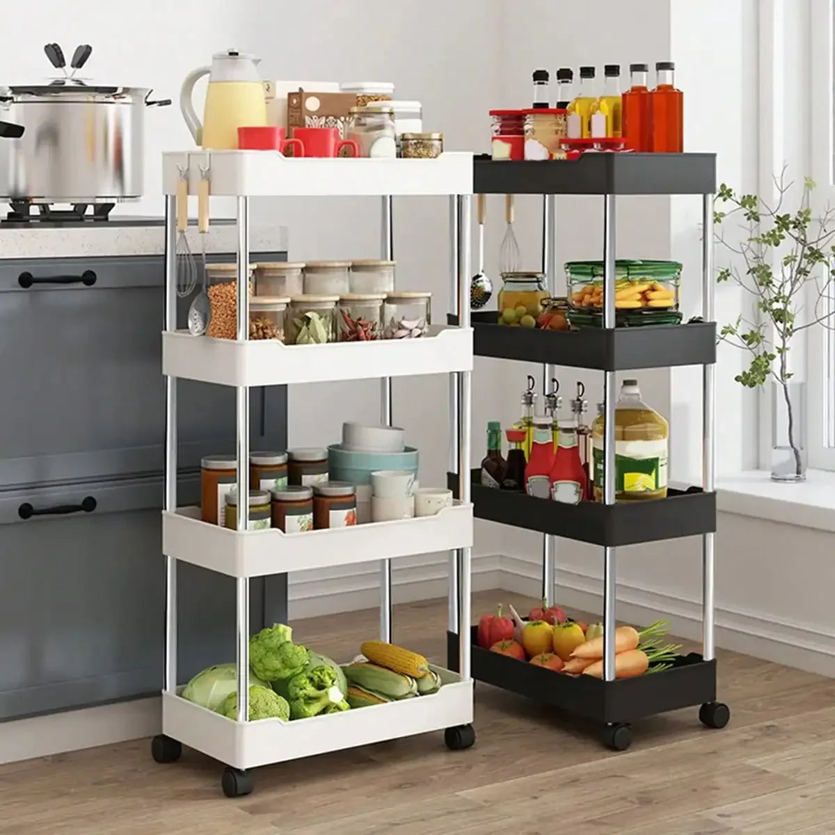 3/4 Tier Movable Gap Storage Rack Rolling Utility Cart Storage Shelf Kitchen Bathroom Slim Slide Organizer Shelf Livingroom