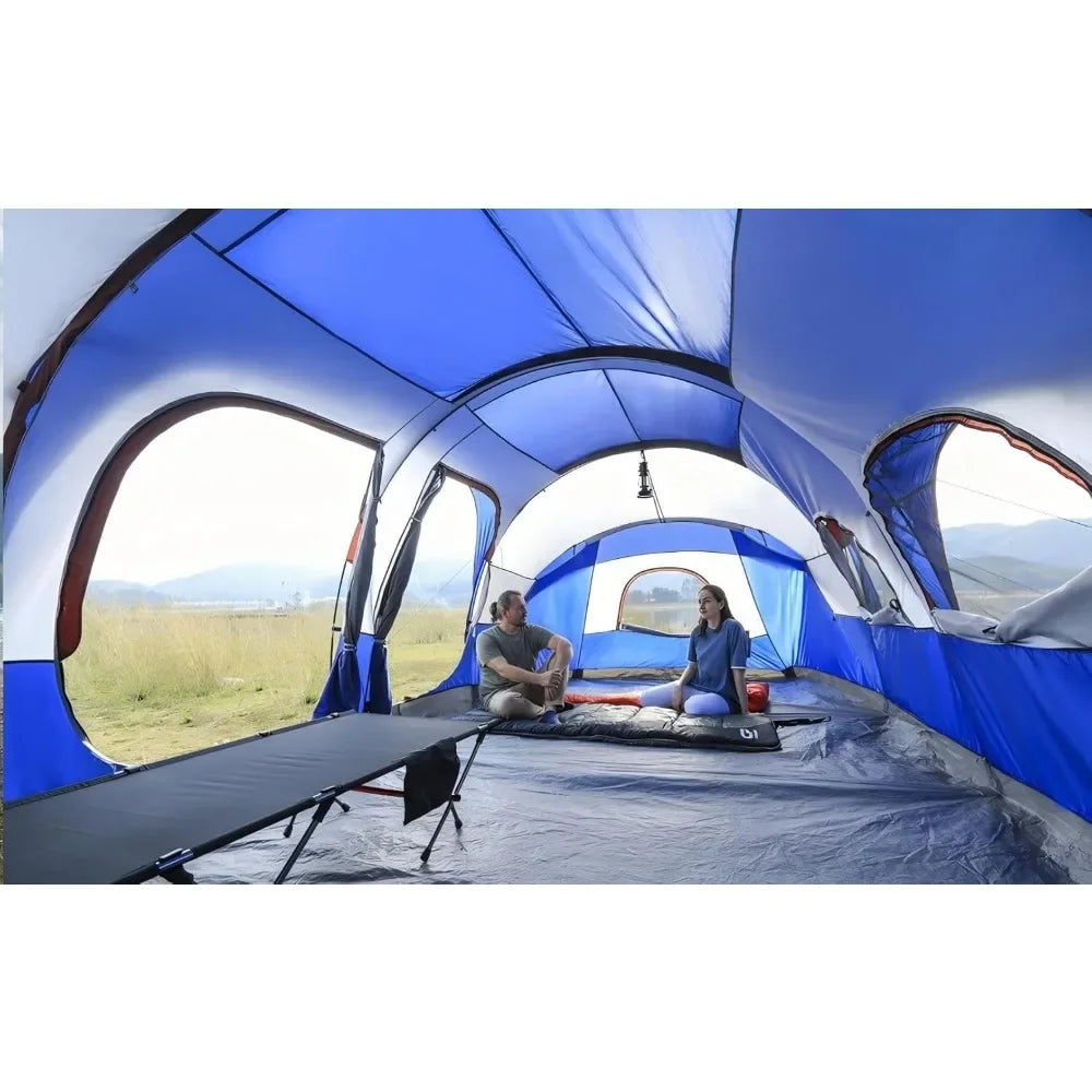 Tent-12-Person-Camping-Tents, Waterproof Windproof Family Tent with Top Rainfly, 6 Large Mesh Windows, Double Layer, Easy Set U