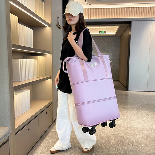 Expandable Duffle Pack Large Capacity Luggage Rolling Bags Oxford Cloth Dry-Wet Separation Unisex Business Trip Bag