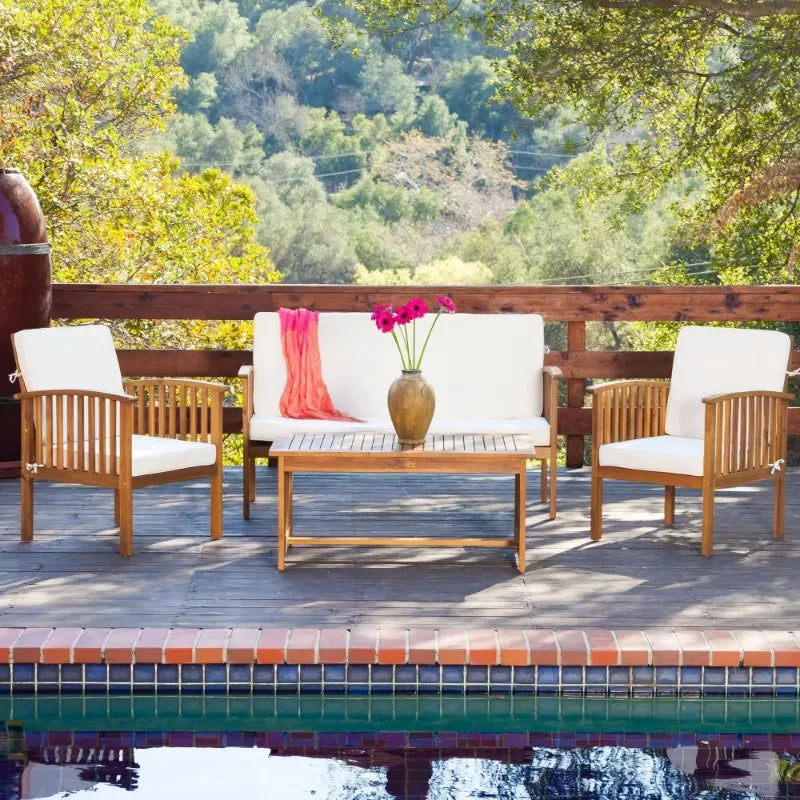 4PC CHAT SET Outdoor Table Garden Furniture Sets Patio Furniture Patio Chairs Patio Furniture Set Solid Wood Outdoor Sofa Chair