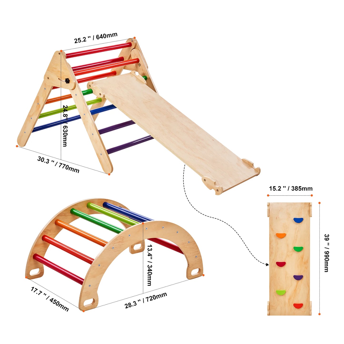 SucceBuy Pikler Triangle Set 5 in 1Toddler Climbing Toys Indoor Playground for Toddlers 1-3 Years Large Size Wooden Climbing Set