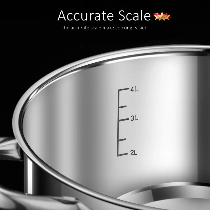 Ultra Thick 304 Stainless Steel Kitchen Stewing Pot Accurate Scale Saucepot with Tempered Glass Cover Pot for Family Cooking