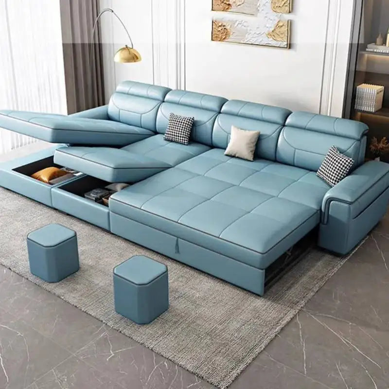 Cozy Modular Waterproof Sofas Beds Luxury Lounge Blue Nordic Modern Living Room Sofas Leather Foldable Divano Letto Furniture