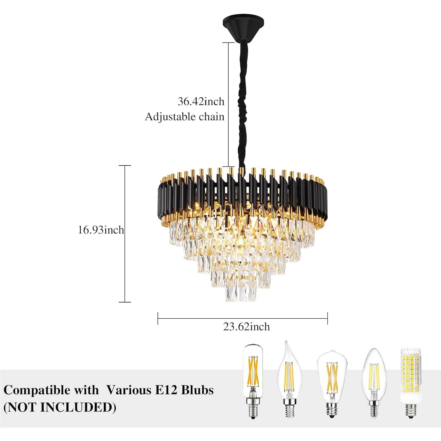 Luxury Pendant Lights Crystal Aluminum Chandelier E12 Lamp Holder Indoor Lighting for Home Dining Room Kitchen Coffee Shop Decor
