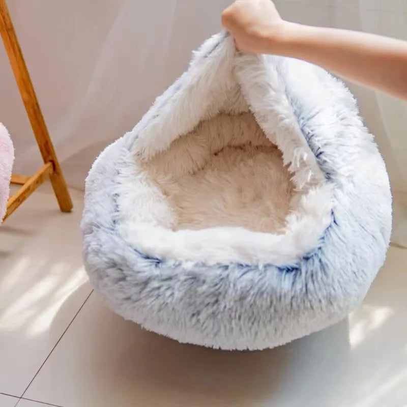 New Soft Plush Pet Bed with Cover Round Cat Bed Pet Mattress Warm Cat Dog 2 in 1 Sleeping Nest Cave for Small Dogs