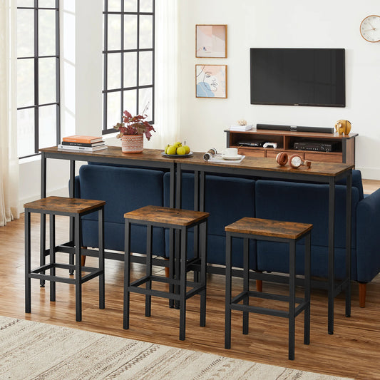 VASAGLE Dining Table Set, Bar Table and Stools, Breakfast Bar Table with Bar Stools, 2, Industrial Steel Frame