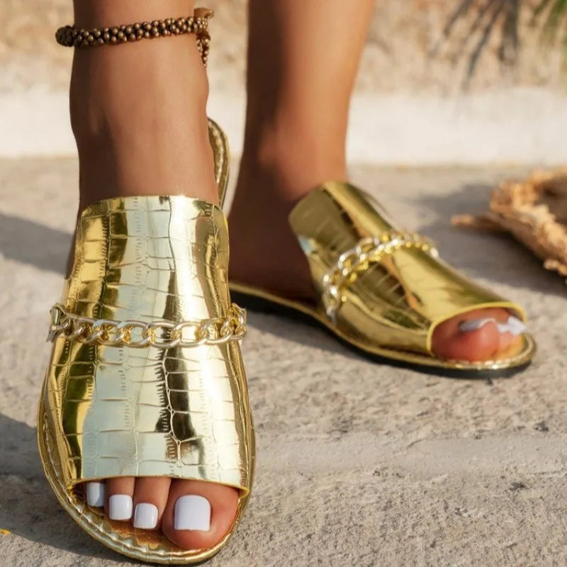 Summer and Autumn New Large Size Open-toed Flip-flops Flat Wedge Sandals for Women Shoes for Women