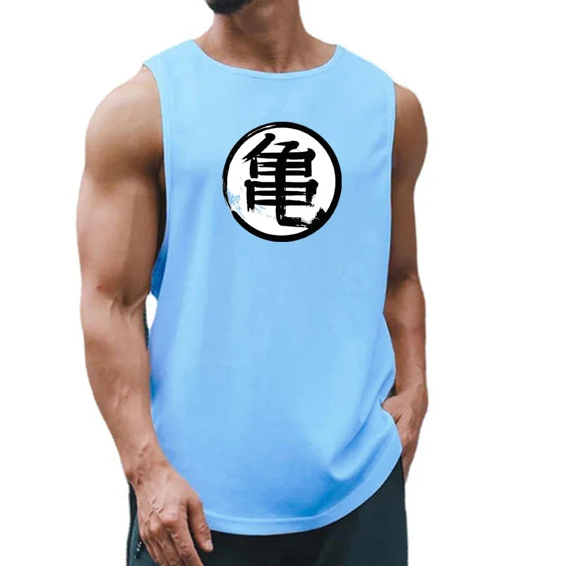 Japanese anime turtle pattern men's fitness clothes fitness vests quick-drying fitness T-shirts muscle sleeveless T-shirts