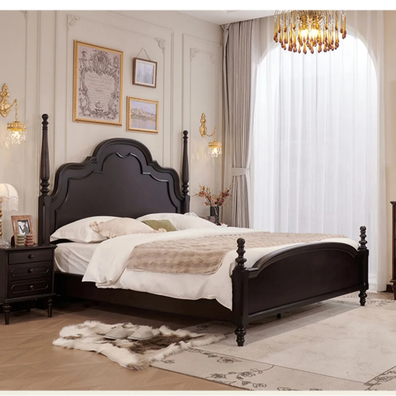 (FAS grade peach blossom core) high-end retro solid wood bed French Anna bed medium antique bed 1.8 double solid wood bed