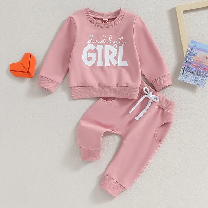 Toddler Baby Girl Clothes Crewneck Pullover Print Sweatshirt Pants Suit Baby Fall Winter Outfit