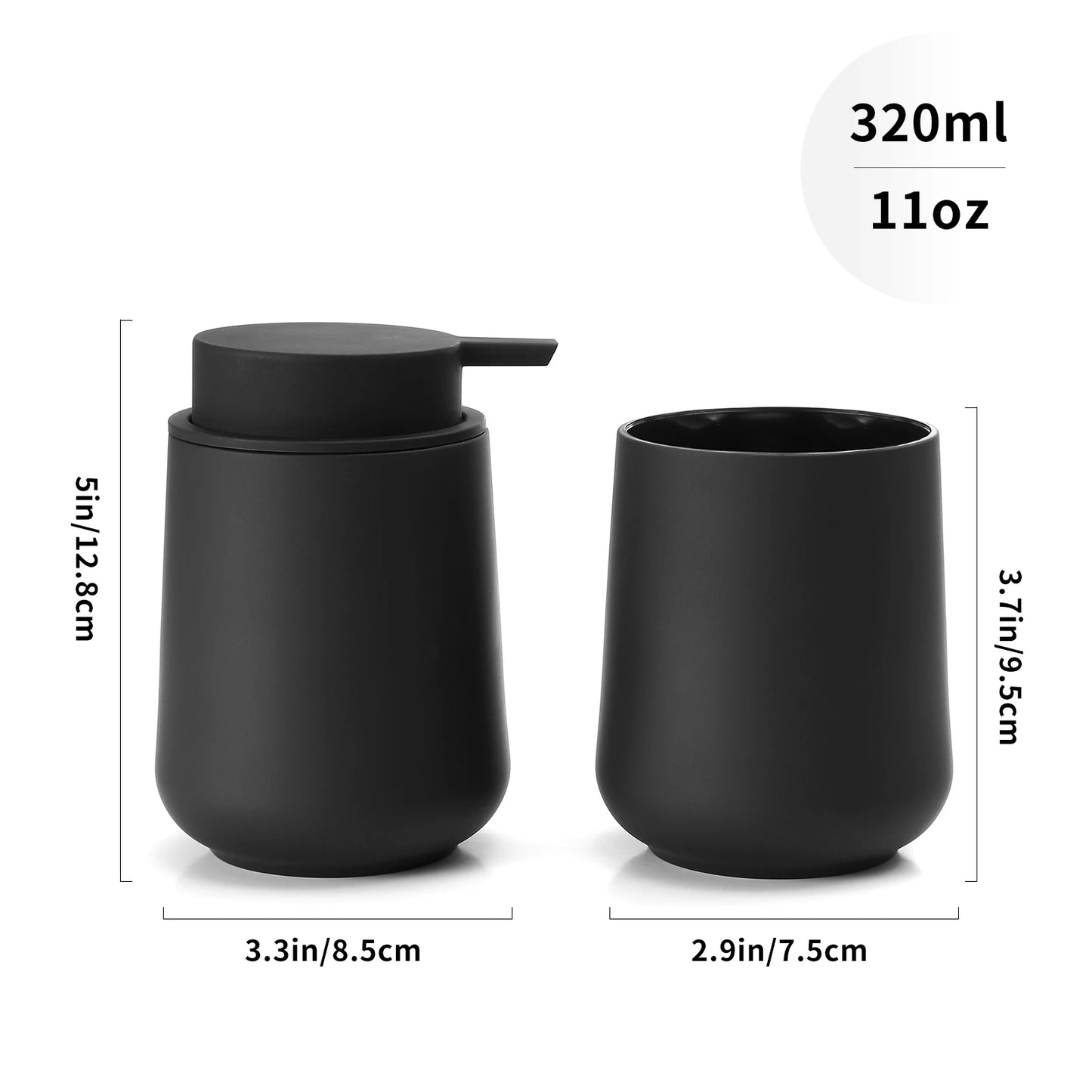 Bathroom Accessory Set - 2-Piece Soap Dispenser and Cup for Bathroom Vanity Decor in Matte Black