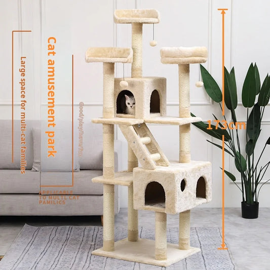 174cm Tower for Indoor Cats and Large Cat Tree With Sisal-Covered Scratching Posts Spacious Hammock Padded Perches and Condos