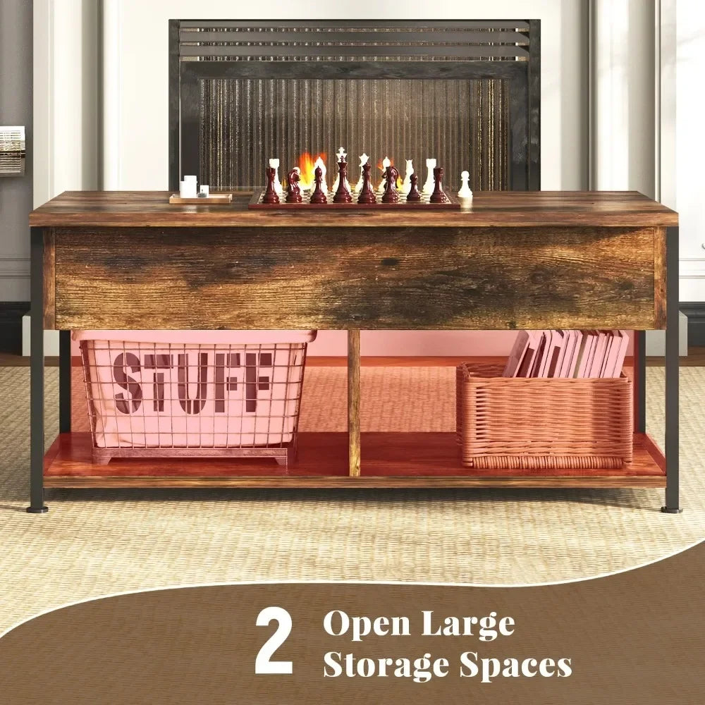 40" Lift Top Coffee Table with Storage for Living Room, Rustic Brown
