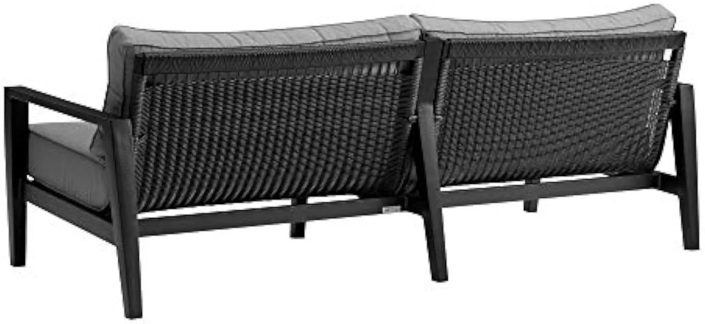 Armen Living Cayman Aluminum Outdoor Sofa in Black and Dark Gray