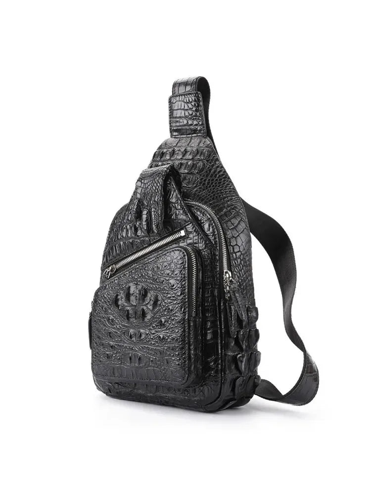 Fashion Men Crocodile Real Leather Chest Bag Casual Vintage Crossbody Shoulder Bags Wear-Resisting Genuine Leather Travel Bag
