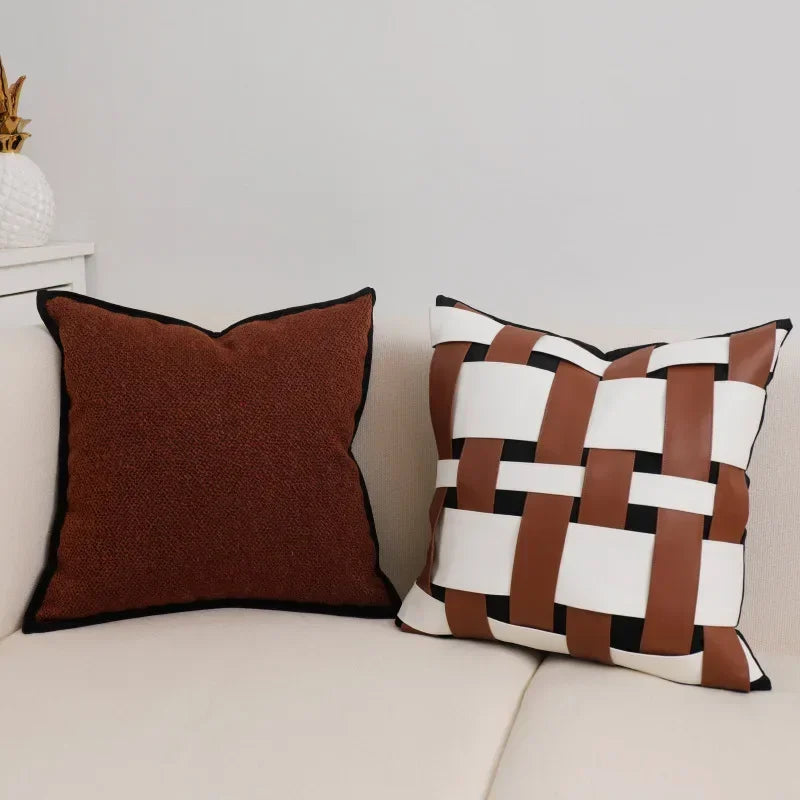 Modern Luxury Living Room Sofa Cushion Cover Decorative Pillowcase Woven with Orange Leather Home Decor Pillow Cover 45x45cm