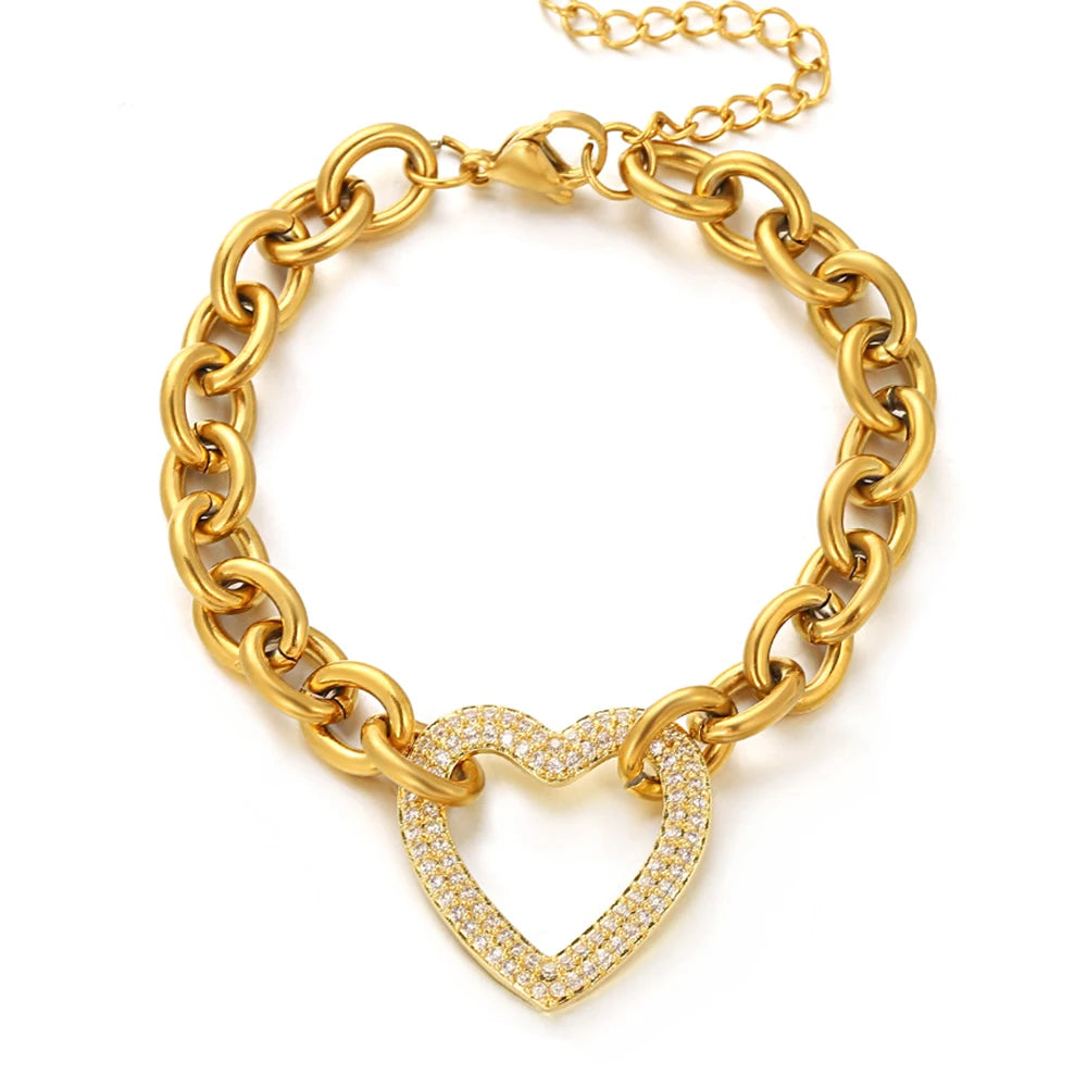 Multiple Punk Chunky Gold Plated Thick Chain Stainless Steel Bracelet for Women Twist Irregular Geometric Cuban Chain Bracelets