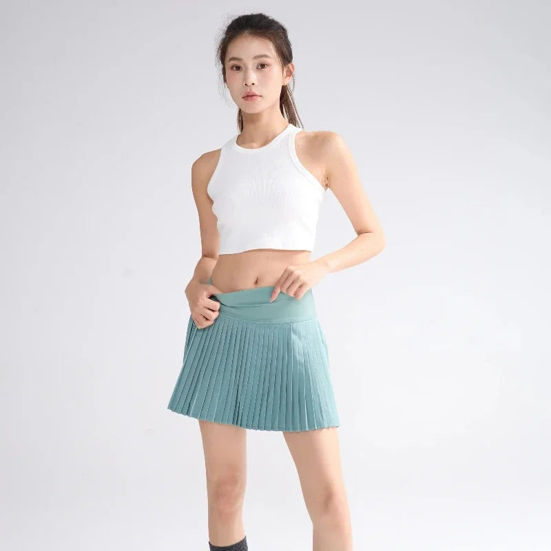 Fitness Yoga Sports Pleated Gym Skirt High Waist Solid Color Tennis Skirt Fitness Fast Drying Skirt Fashionable Gym Women