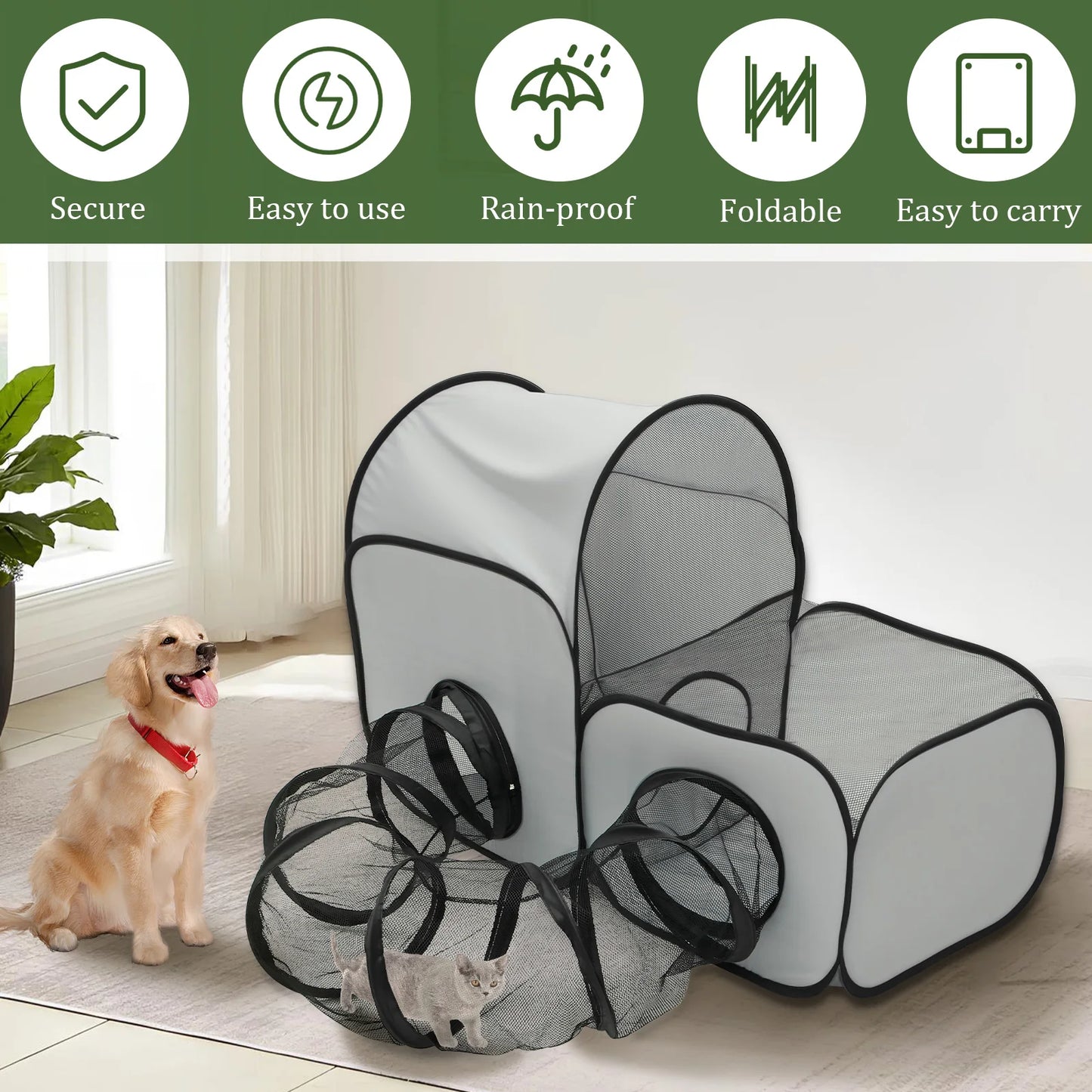 Outdoor Cat Tunnel Foldable Enclosure House Playground CatCage Large Space Gameplay Tent with Storage Bag Cat Fence Pet supplies