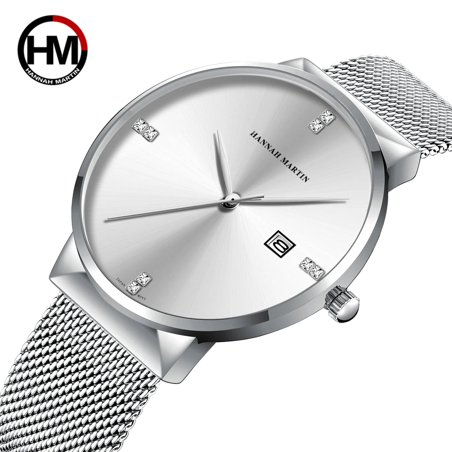Japanese Original Quartz Movement Watch Luxury Rhinestone 40mm Blue Black Business Style Casual Fashion Stainless Steel Watches