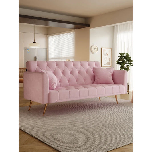 PINK onvertible love seat sofa, American retro pink velvet, suitable for small living room, bedroom, office