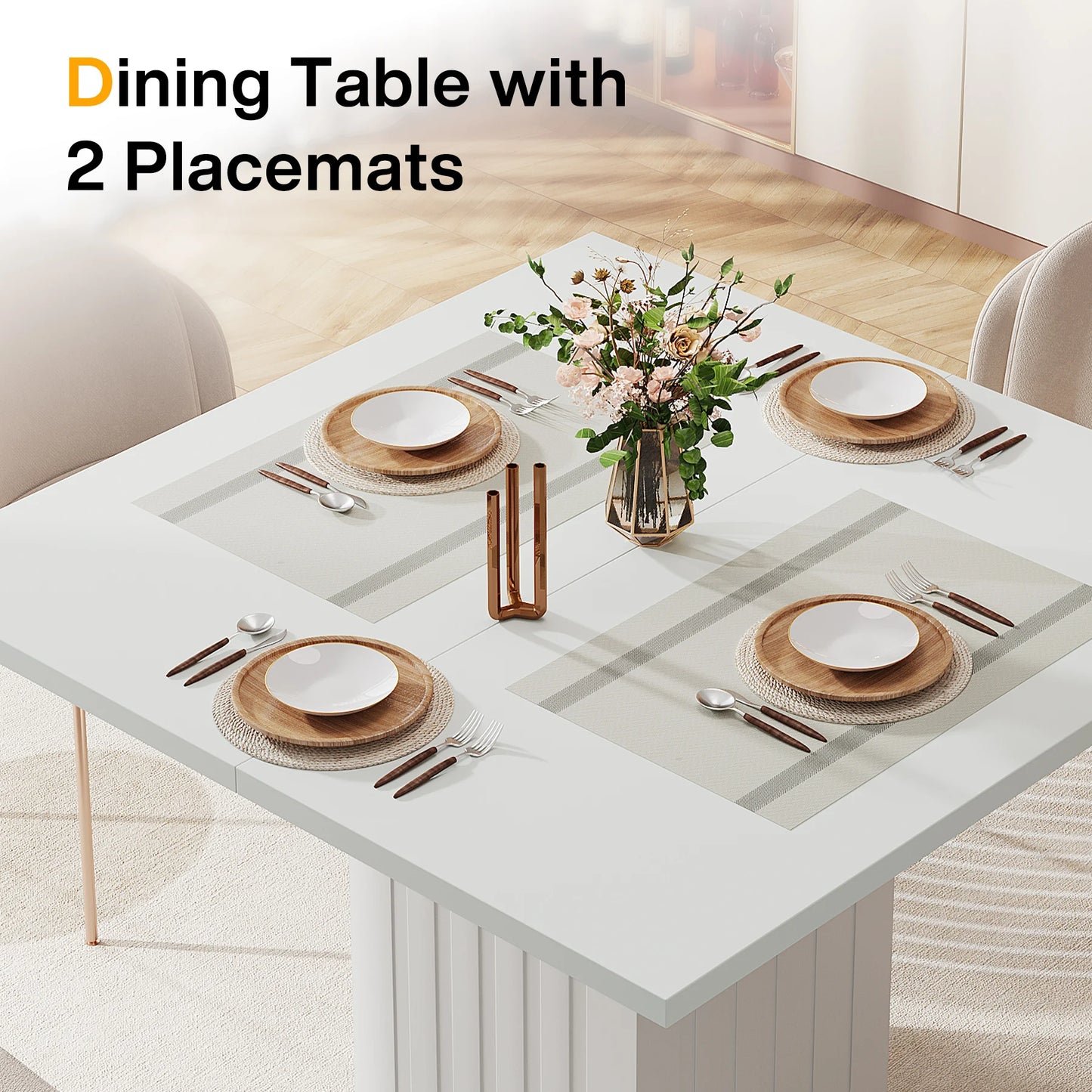Tribesigns Square Dining Table with 2 Placemats, Modern Engineered Wood Small Dinner Kitchen Table for 4 People