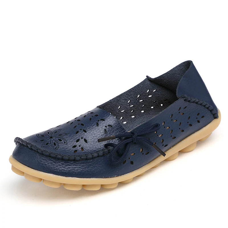 Genuine Leather Women Flats Fashion Casual Women Shoes Hollow Women's Shoes Slip On Flat Shoes Ballerina Plus Size Zapatos Mujer
