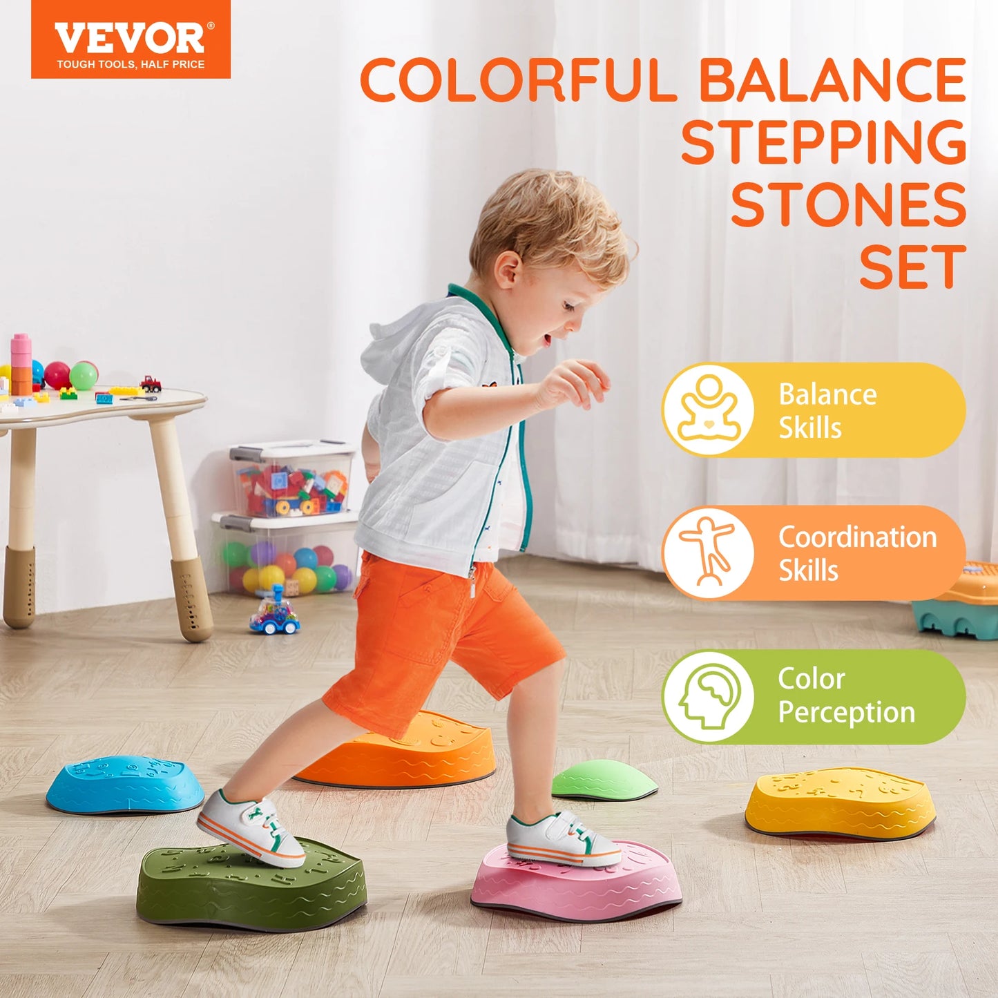 SucceBuy 6 PCS Balance Stepping Stones Kids Sports Toys Training Sensorial Social Games for Children Indoor or Outdoor Play