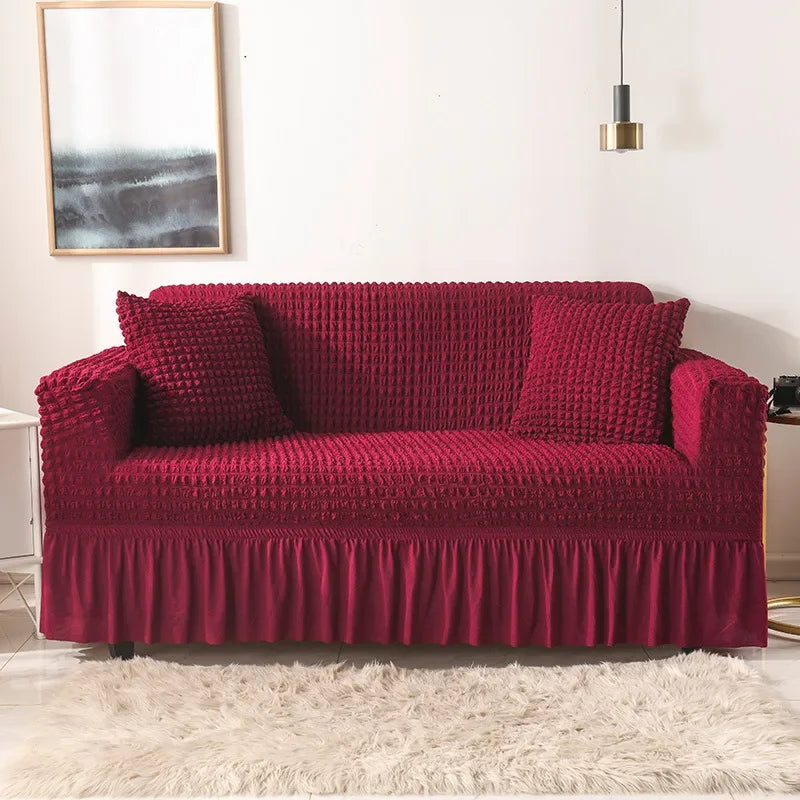 Sofa Cover for Living Room Thick Ruffled Seersucker Elastic L Shaped Corner Sofa Cover 1/2/3/4 Seater Cover for Sofa